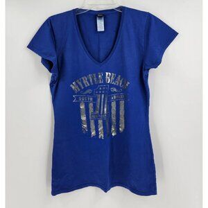 Myrtle Beach Harley-Davidson South Carolina in Silver on Blue T-Shirt Womens L